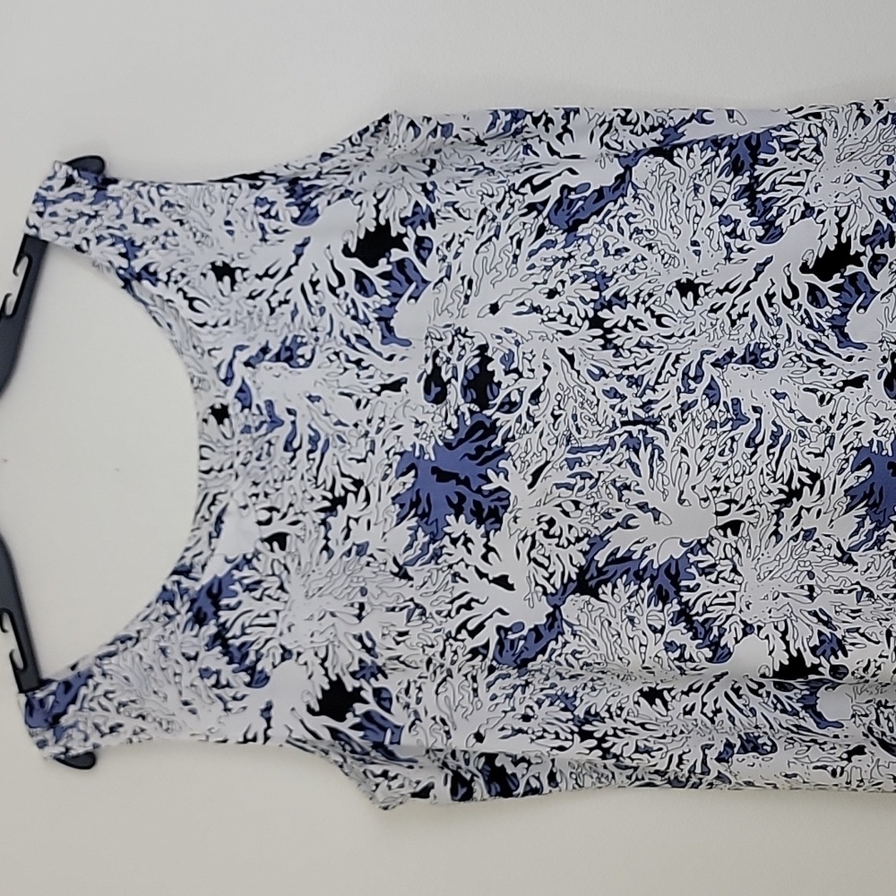 Sunny Oceans Blue & White Sleeveless Shift Above Knee Dress L